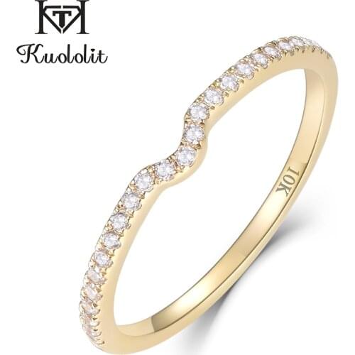 Kuololit 10K Yellow Gold 100% Natural Moissanite Gemstone Rings for Women Handmade Eternity Band Rings Engagement Fine Jewelry