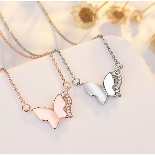 Fashion Womens S925 Silver Plated Platinum Butterfly Stack Shadow Pendant Simple Personality Necklaces 161