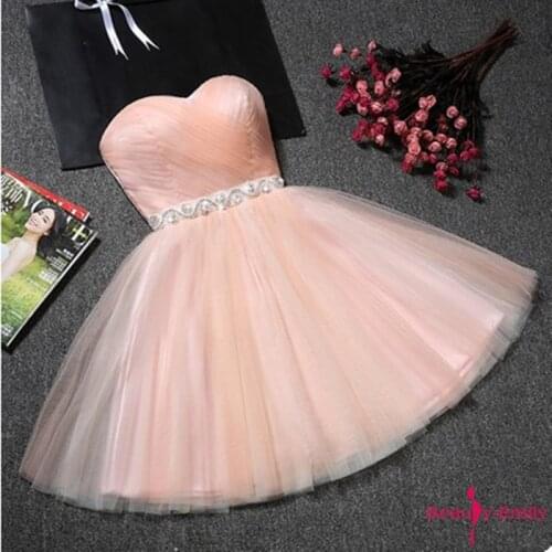 Beauty-Emily Strapless Tulle Bridesmaid Dresses Short Rhinestones Party Dress For Wedding Guests 2020 Vestido de dama de honor