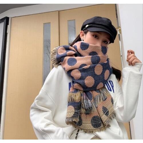 Winter Scarf Women Cashmere Warm Pashmina Print Foulard Female Scarves Wraps Thick Soft Bufanda White Dot Shawl Long Stole