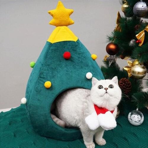 Winter Warm Bed For Cat Dog Christmas Tree Sleeping House Cat Nest Soft Kennel For Small Pet Bed Puppy Cushion Cave Pet Products