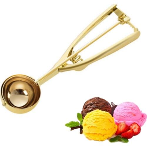 Gold Ice Cream Spoon Stainless Steel Ice Cream Tools Cookie Scoop Icecream Spoon Kitchen Sticks Mashed Potatoes Watermelon 1PCS