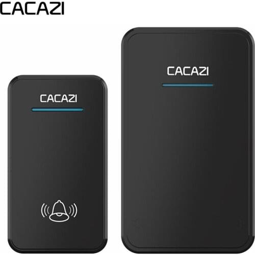 CACAZI Wireless Doorbell DC Battery-operated Waterproof 1 Button 1 Receiver Led Light Home Cordless Door Bell 48 Chime 6 Volume