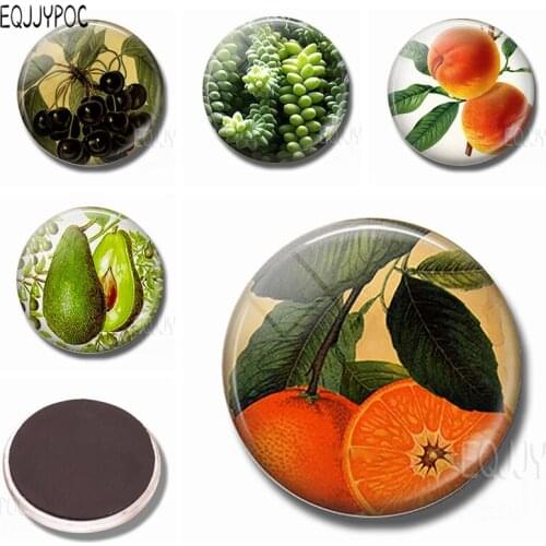 1pcs 30MM Fruit (orange Avocado Cherry Olives Peach) Fridge Magnets Glass Magnetic Stickers for Refrigerator Home Decor
