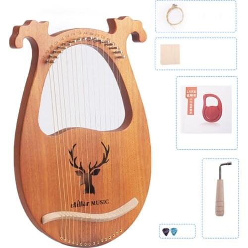 16-String Harp Portable Mahogany Minority Musical Instrument with Piano Cloth/Strings/Instructions/Tuner/Harp Picks