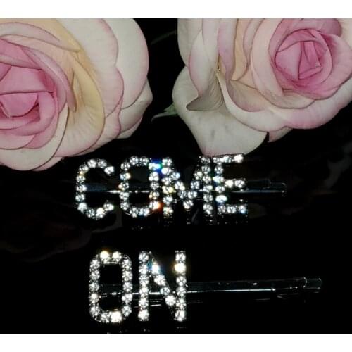 2pcs/Set Words Hairclips "COME ON“ Crystal Saying Words Hairpins Original Hair Jewelry Gift to Ladies Hairgrip Accessories