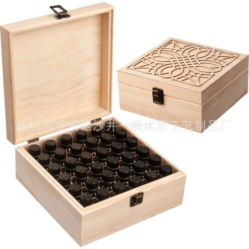 25 Slots Essential Oil Bottle Wood Storage Box Case Wood Aromatherapy Organizer 18*18*8.5 cm Pine essential oil case wooden