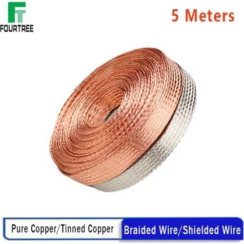5 Meters Copper Tinned Bare Ground Braid Lead WIre Signal Shielded Cable Conductive Tape High Flexibility 1.5-12mm 4-20mm Width