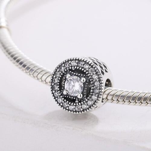 925 Sterling Silver Charm Round Shape Sparkling Clear CZ White Charm Bead Fit Original Bracelets DIY Jewelry Making For Pandora