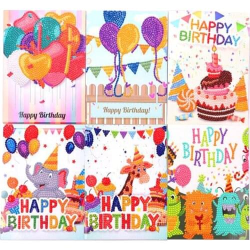 LaoJieYuan DIY Diamond Painting Birthday Cards Greeting card paper cartoon Handmade Happy Birthday Postcard diamond Gift