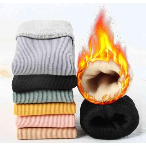 Plus Velvet Thicken Socks Women Candy Color Winter Warm Cotton Middle Tube Socks Female Home Floor Socks Sokken