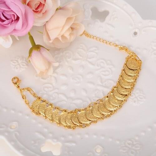 Coin Bracelet 18 K Solid Fine G/F Gold Islamic Muslim Arab Coin Bracelet Women Men Arab Country Middle Eastern Jewelry