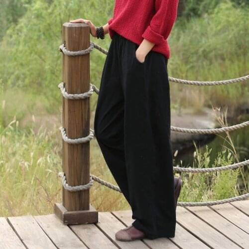 New arrival spring summer wide leg pants loose solid color elastic waist casual pants long trousers plus size pantalon