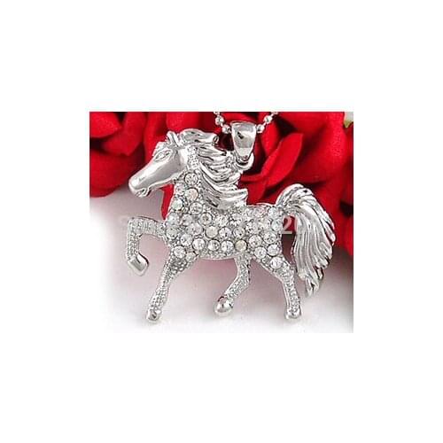 Fast selling fashion rhodium plated horse with clear crystal animal pendant necklace