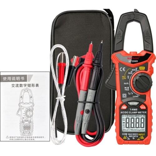 Digital Clamp Meter AC/DC Voltage AC Current Resistance Diode Test Continuity Multimeter Voltmeter Ammeter Blacklight HT206A