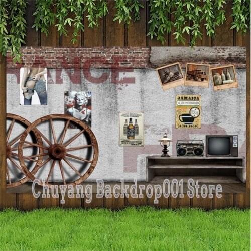 Retro Gray Cimento Wall Wooden Wheels Room Decor Poster Photography Background Women Girl Art Photo Backdrops Bookroom Decor