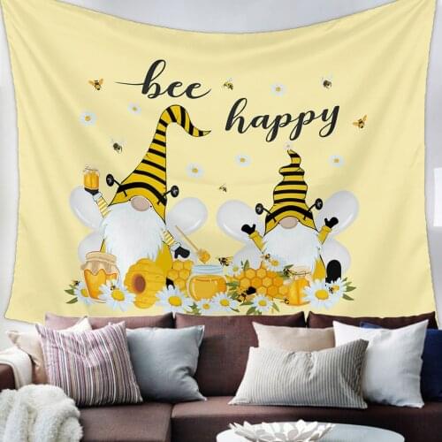 Bee Gnome Honey Daisy Tapestry Bedroom Home Decoration Wall Blanket Tapestry Bedroom Wall Hanging Yoga Mat