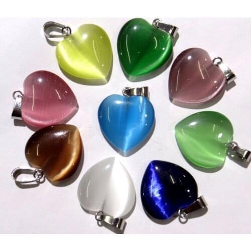 Natural stone heart Quartz Crystal aventurine tiger eye Opal Cat eyes pendants for diy jewelry making necklace Accessories24pcs