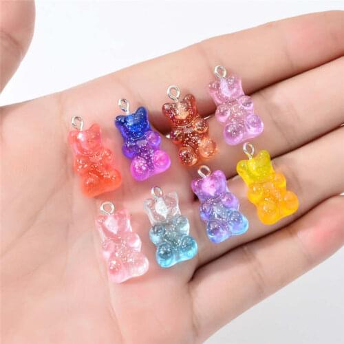 Julie Wang 20PCS Resin Bear Charms Cartoon Translucent Animal Candy Color Random Mixed Pendants Jewelry Making Accessory Decor