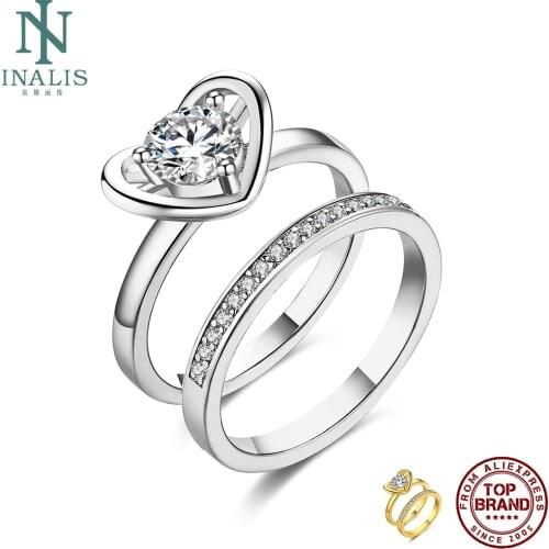 INALIS Fashion Ring For Women Geometry Heart Shape Double Layers Rings Romantic Wedding Dancing Party Jewelry Hot Sale 2021