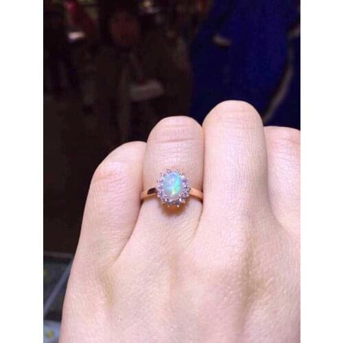 Natural Transparent opal Ring Natural gemstone Ring S925 sterling silver trendy Elegant Diana round women party gift Jewelry