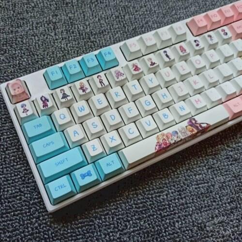 138-key Japanese Anime Re0 Rem Keycaps PBT Sublimation Process Cherry Profile Mechanical Keyboard Keycaps for Cherry MX Switch