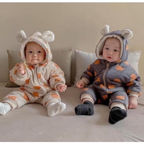 Fleece Lining Infant Toddler Boys Cotton Padded Outwear Girls Jumpsuit Clothes Outfits 6M-24M Winter Thicken Baby Bear Rompers