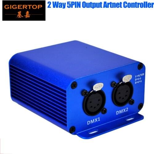 Freeshipping 2 Way Artnet Stage Light Controller 5 Pin Output Input DMX Socekt Blue Color DMX Controller Ethernet Cable US EU