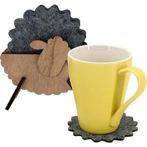 Round Felt Coaster Sheep Shape Anti Slip Cup Pad Heat Resistant Cup Mat Coffee Tea Hot Drink Mug Placemat Kitchen Accessories