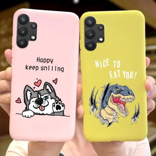 Cute Cartoon Dinosaur Husky Soft Silicone Case For Samsung Galaxy A52 A72 A32 5G 4G Fashion Back Cover Candy Color Yellow Cases