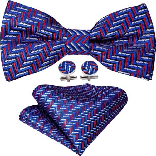 Fashion Purple Silk Pre-Bow Tie For Men Bow Tie Butterfly Handkerchief Cufflinks Set Wedding Party Business Male Barry.Wang