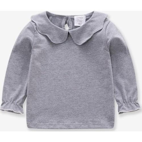 2018 Brand New Fall Winter Children T Shirt Blouse Tops Solid Color Long Sleeve Baby Girls Tees Peter Pan Collar Shirt Wholesale