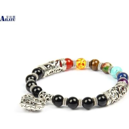 Ailatu New Design 7 Chakra Bracelet Natural Stone Women Healing Balance Heart Bracelets