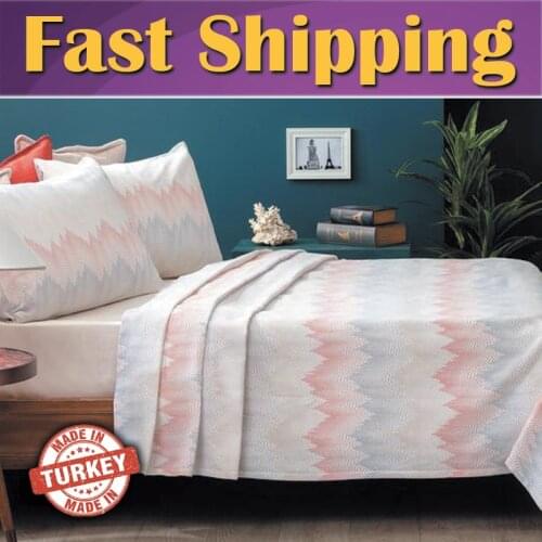 Alban Double-Size Printed Coverlet Indigo Coral linens bed cover blanket cotton Four Seasons Cover Blanket Made in TURKEY