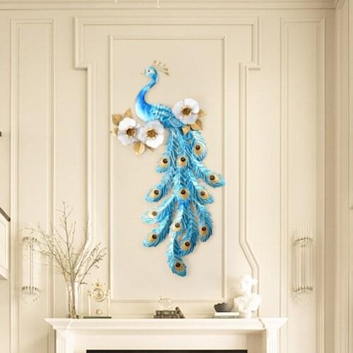 Modern Luxury Wrought Iron Peacock Wall Hanging Ornaments Hotel Porch Wall Mural Decoration Home Livingroom Wall Sticker Crafts