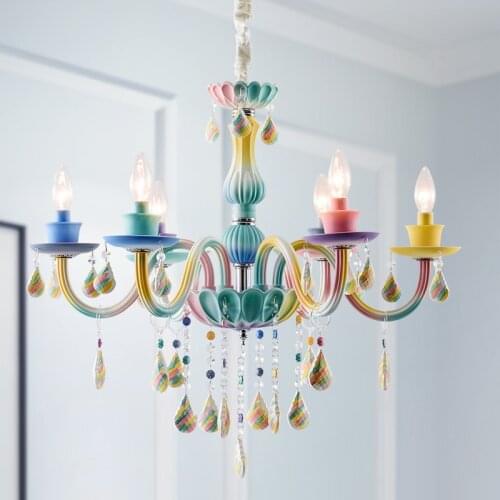 Modern Colorful Crystal Chandelier Lovely Suspension Pendant Light Kids Room Lighting Fixture LED Suspension Lamps PA0237