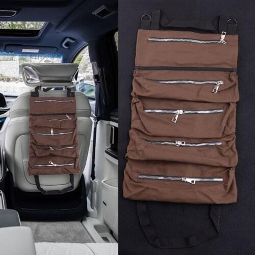 Oxford Cloth Multi-Purpose Tool Roll Up Storage Bag Universal Wrench Organizer Seat Hanging Pouch Brown Fit for All Car