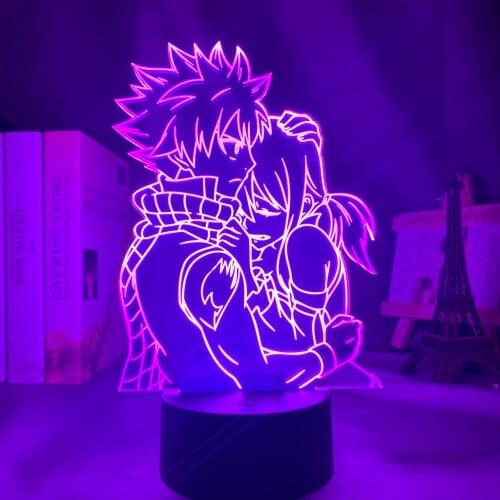Anime Fairy Tail Natsu Dragneel and Erza Scarlet Hug Night Light Led Touch Sensor Nightlight for Child Room Decor Table 3D Lamp