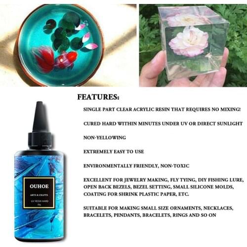 UV Resin Hard Ultraviolet Curing Resin jewelry making Transparent Crafts Clear Sunlight Thin/Thick Cure Type water as U6S4