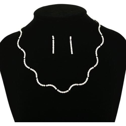 YFJEWE Wave Classic White Rhinestone Silver Color Plated Women Party Necklaces Crystal Necklace and Earring Sets Wedding N182