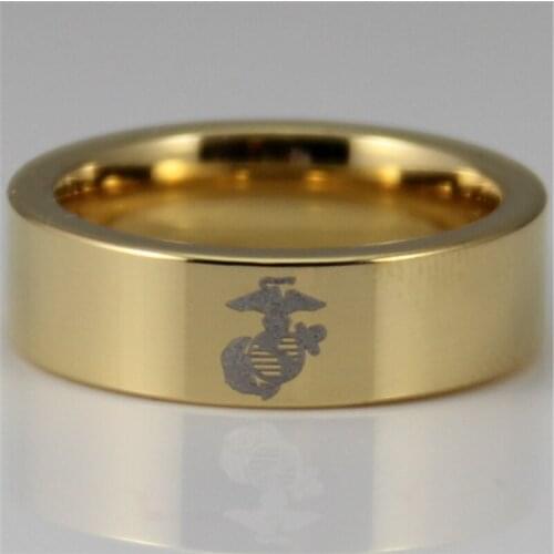 YGK JEWELRY 6MM Golden Pipe US Military USMC Design New Mens Tungsten Comfort Fit Ring
