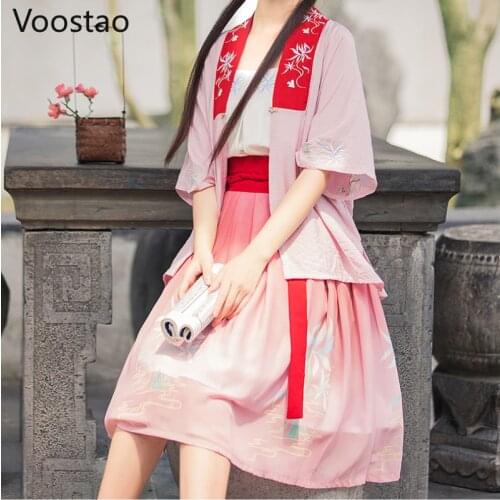 Summer Chinese Style Women Elegant Hanfu Dresses Ancient Traditional Song Dynasty Dance Costume Girls Vintage Tops Skirts Sets