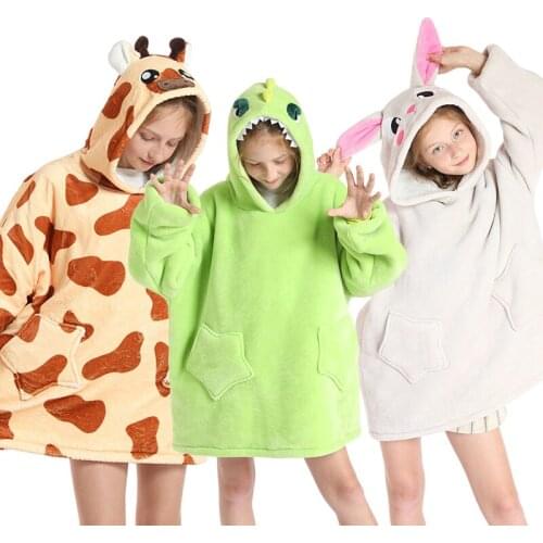 2021 Winter Plush Fleece Sherpa Blanket Children Cartoon Clothes Animal Hood Sweatshirt Kids Girls Long Sleeve Cute Long Hoodies