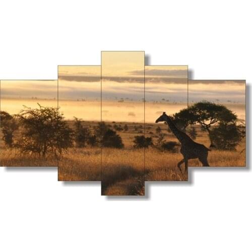 5 Panels Unframe Canvas Photo Prints African Animals Wall Art Picture Canvas Paintings Wall Artwork Giclee Paintings Home Decor