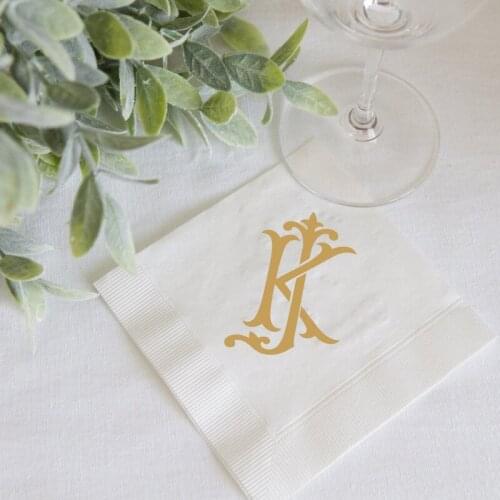 50pcs Interlocking Monogram Wedding Napkins, Rehearsal Dinner, Engagement Party, Custom Bar Napkins, Custom Napkins