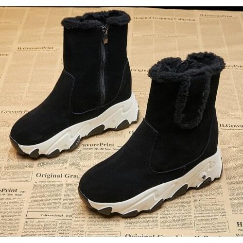 Winter Platform Boots Genuine Leather Snow Boots Female Casual Shoes Fur Woman Booties Black Ankle Boot Botas