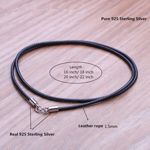 Buyee Real 925 Sterling Silver Buckle Black Rope Chain Necklace Women High Quality 2mm Black Leather Rope Chain fit for Pendants