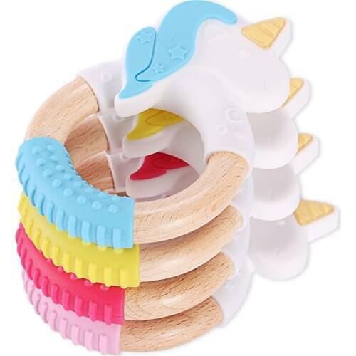 Chenkai 10PCS Rabbit Silicone Wooden Teether Baby Animal Teether For DIY Baby Nursing Chewing Teether Chain Pendant Necklace Toy