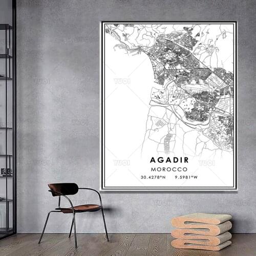 Black and White World City Map Bangkok ABIDJAN AGADIR AL KUWAIT AHMEDABAD AFHANISTAN aberdeen City Map Poster PaintingWorld