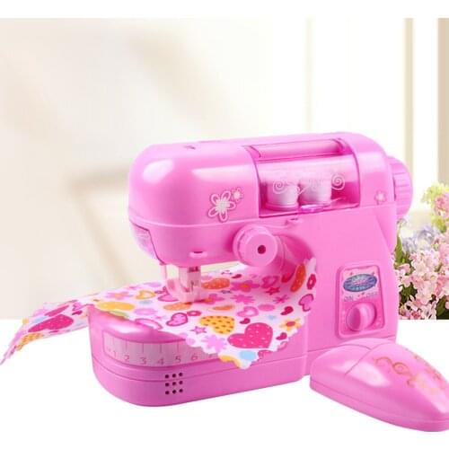Kids Pink DIY Simulation Plastic Pink Mini Electric Sewing Machine Small Household Home Appliance Pretend Play Educational Toy